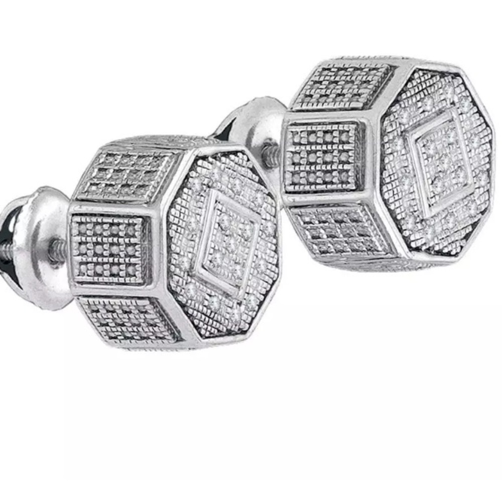 Sterling Silver Diamond Cluster Stud Earrings 1/10